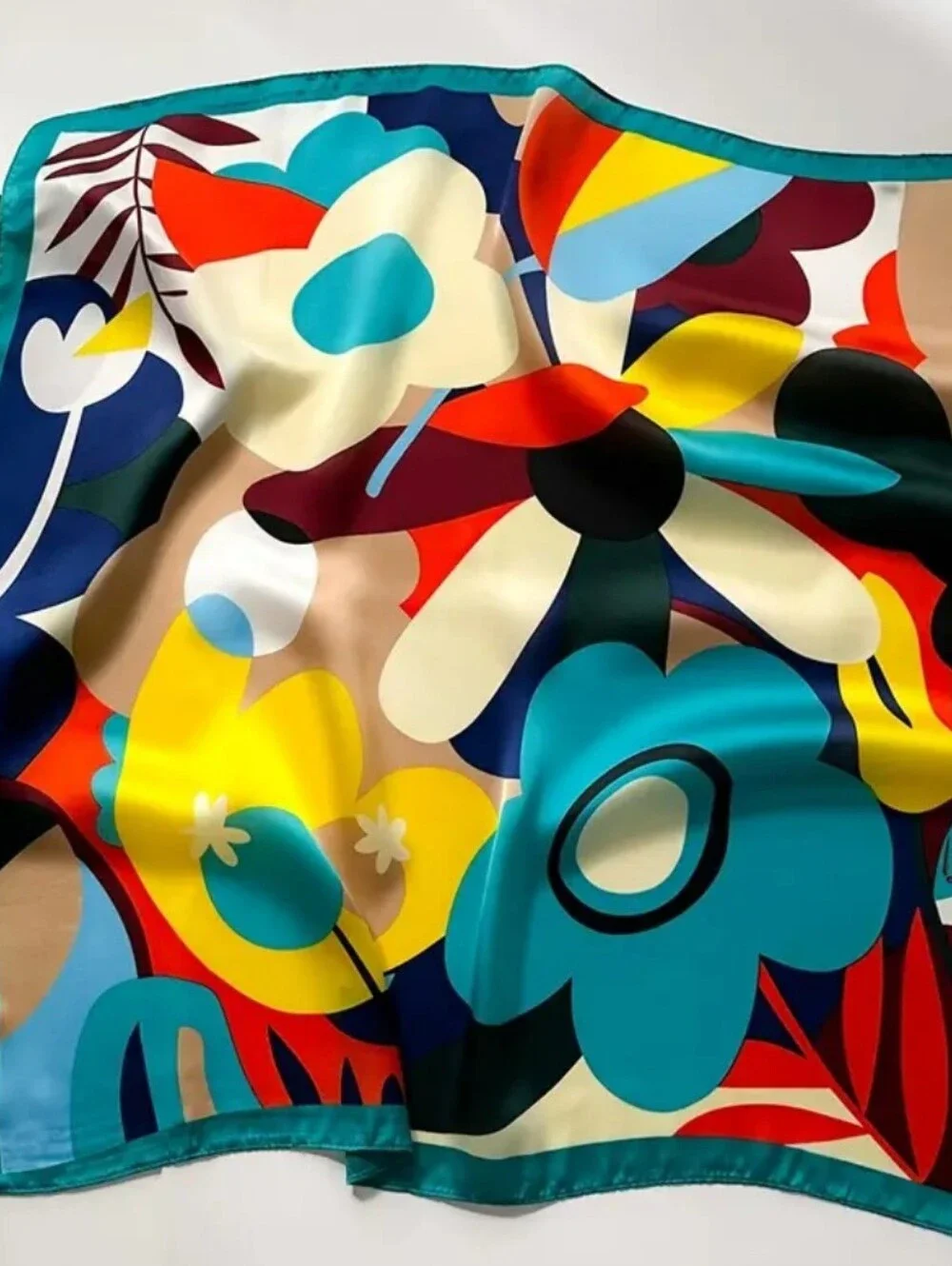 Silk-feel Vibrant Floral Square Scarf - Head Scarf, Neck Scarf